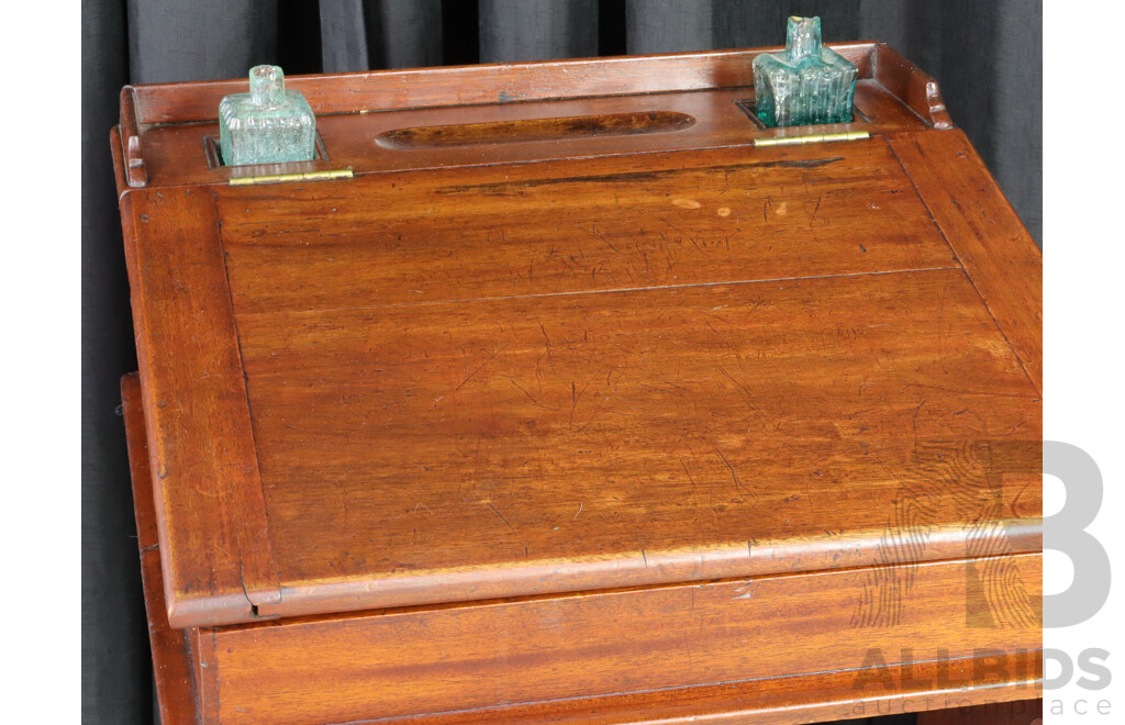 Antique Timber Lift Top School Desk with Bench Seat