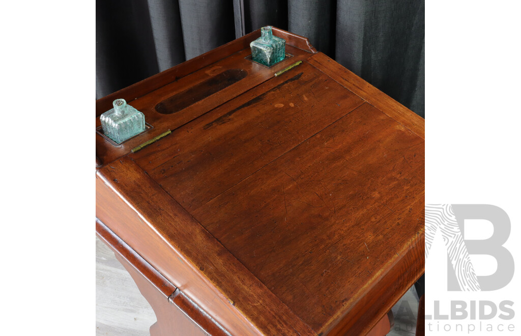 Antique Timber Lift Top School Desk with Bench Seat