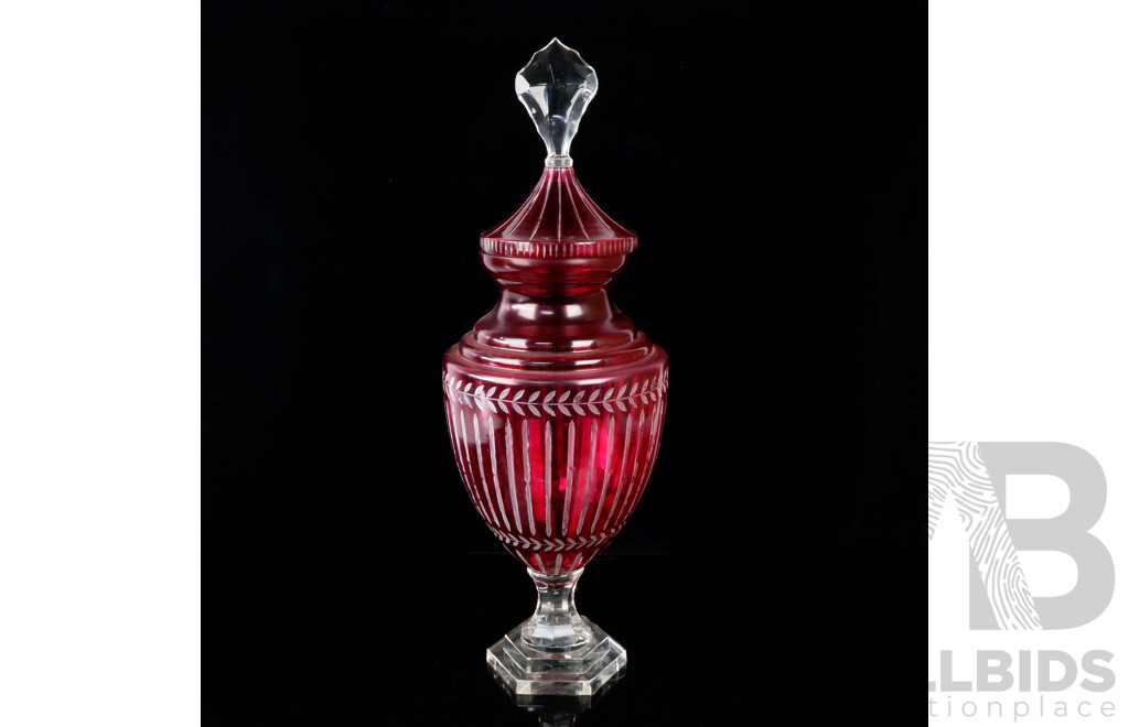 Vintage Large Cut Glass Ruby Flashed Lidded Urn