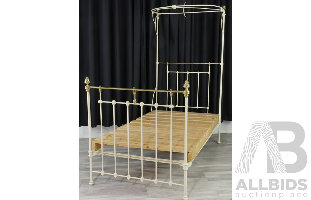 Victorian Cast Iron Half Tester Single Bed