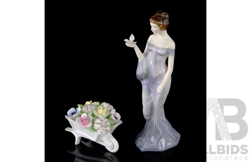 Royal Doulton Lady Figure, Harmony HN2824 Along with Royal Doulton Posy Wheelbarrow