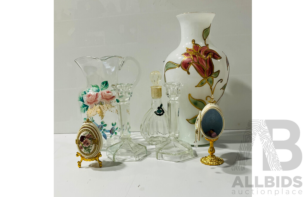 Collection of Vintage Glassware and Porcelain Including Vases, Jugs and More