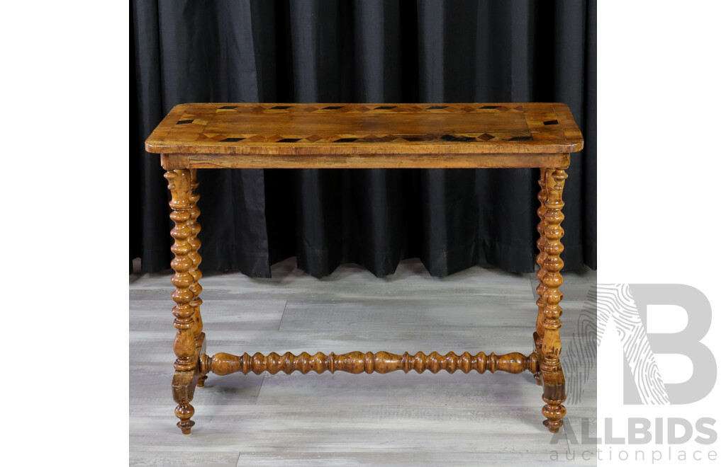 Edwardian Inlaid Hall Table with Bobbin Turned Base