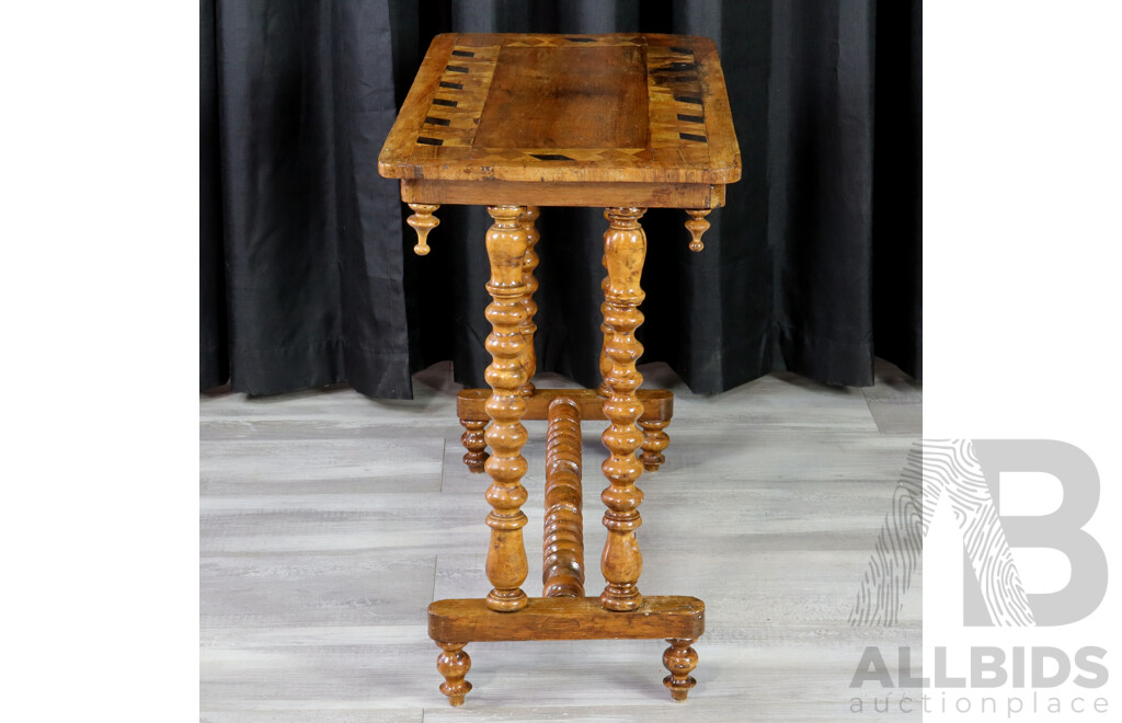 Edwardian Inlaid Hall Table with Bobbin Turned Base