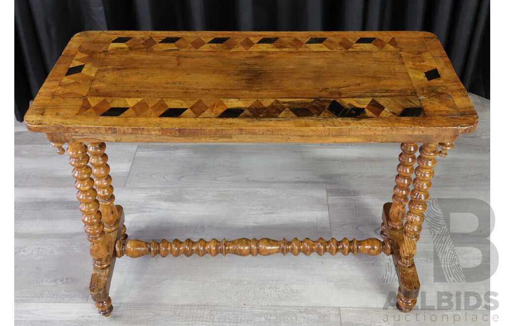 Edwardian Inlaid Hall Table with Bobbin Turned Base