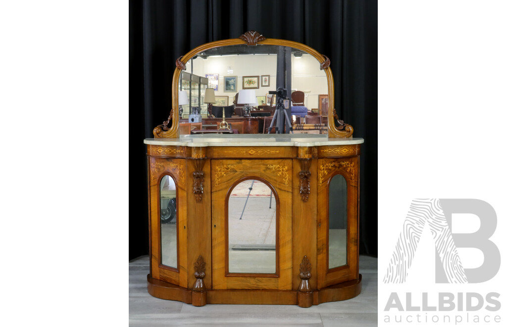 Victorian Inlayed Mirrored Back Credenza