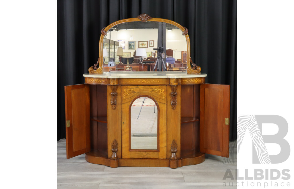 Victorian Inlayed Mirrored Back Credenza