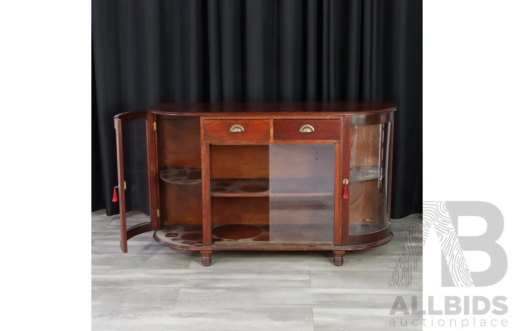 Art Deco Mahogany Sideboard with Curved Glass Doors