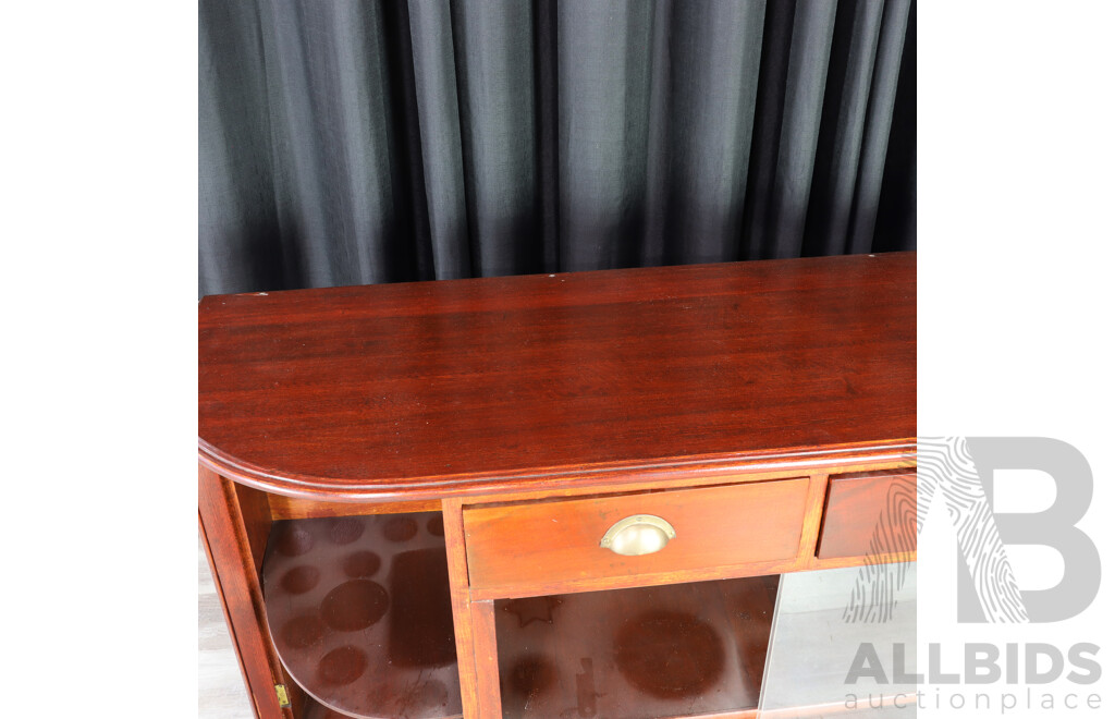 Art Deco Mahogany Sideboard with Curved Glass Doors