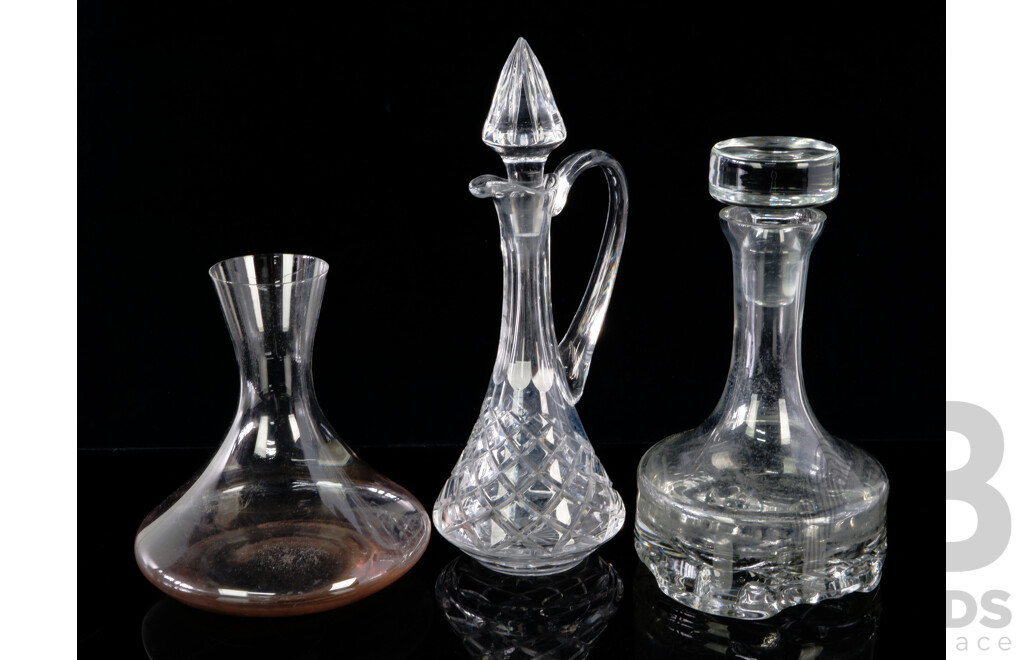 Collection Mid Century Crystal or Glass Decanters Including WMF Carafe