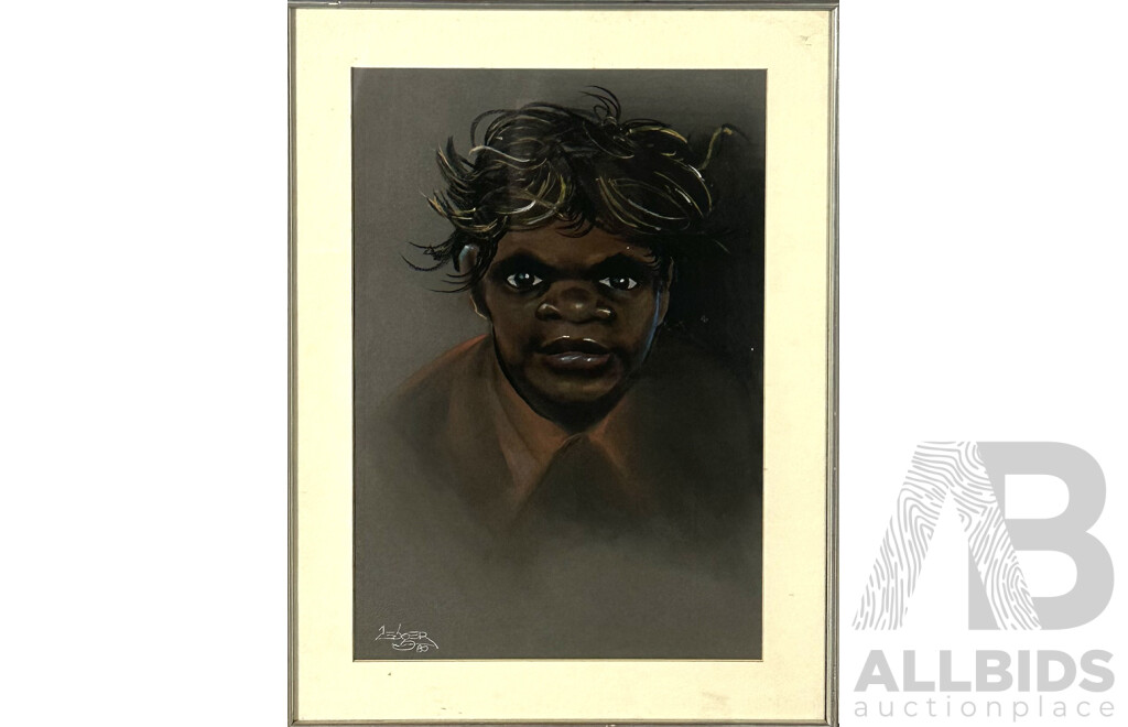 Zebger, (Working c1980s), Vintage Portrait of a Young Indigenous-Australian Boy, Pastel on Paper, 67 x 50 cm (frame)