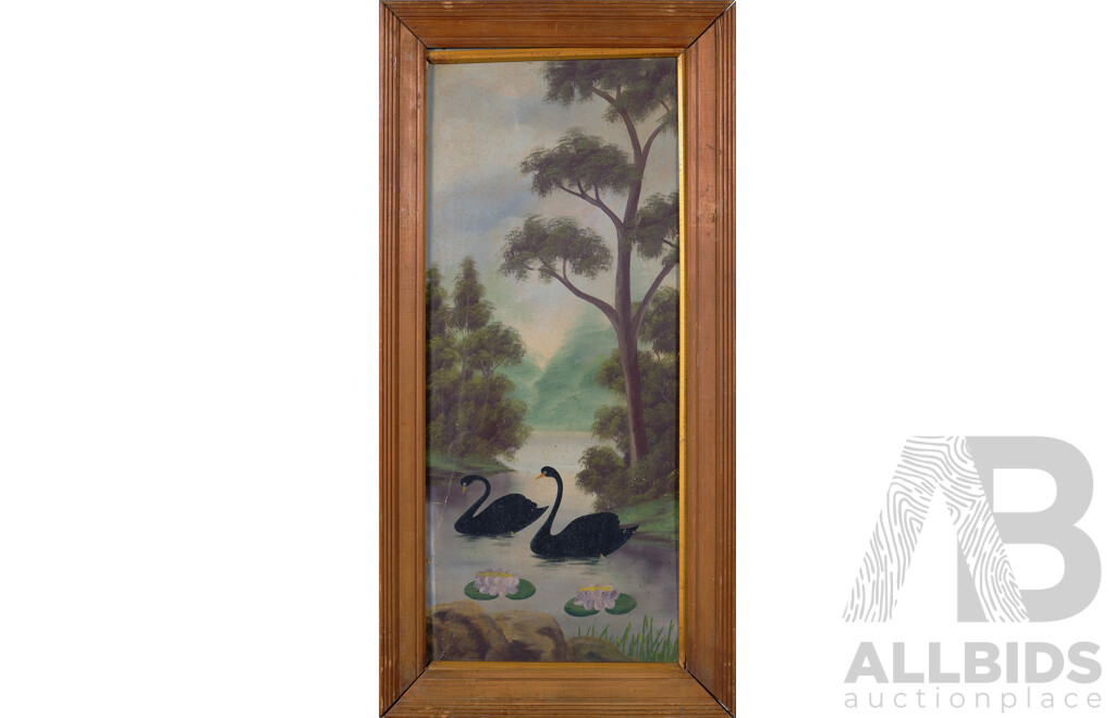 (Possibly) Attributed to William J. Hodgson (19th Century, British,1878-1903), White Swans & Black Swans, Unique Pair of Vintage Oil on Heavy Cardboard Works, in Original Frames, 98 x 48 Cm (frames) (2)