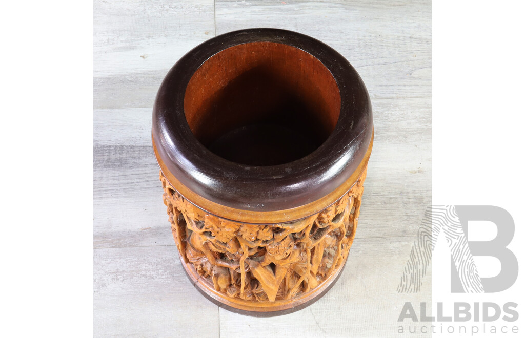 Heavily Carved Indian Teak Lidded Vessel