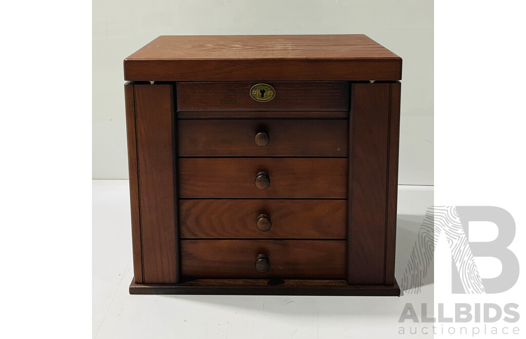 Wooden Jewellery Box with Lock, Fold Out Sides and Lift Up Lid