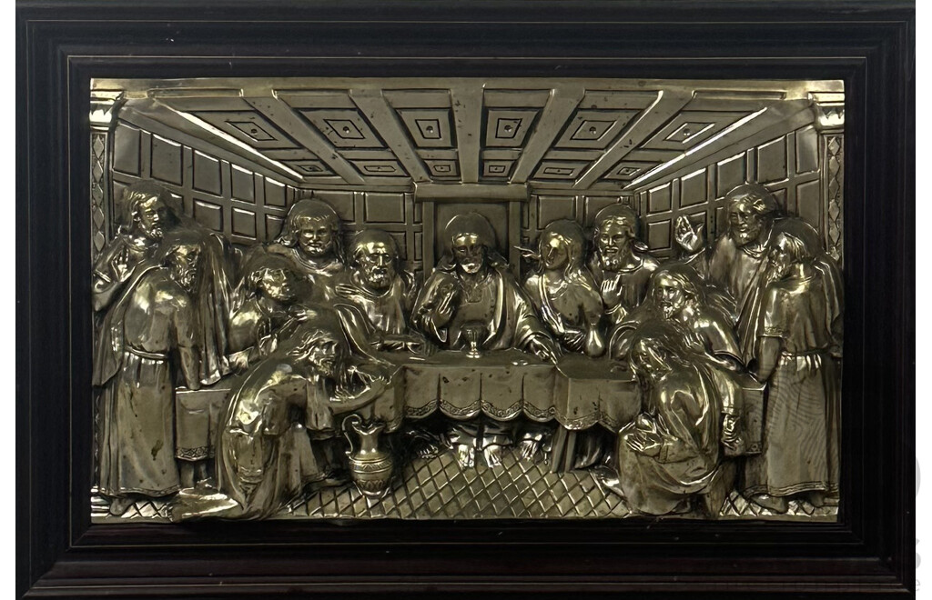 Da Vinci's 'The Last Supper', Unique Vintage Pressed Metal Version of Original, 49 x 63 cm (frame)