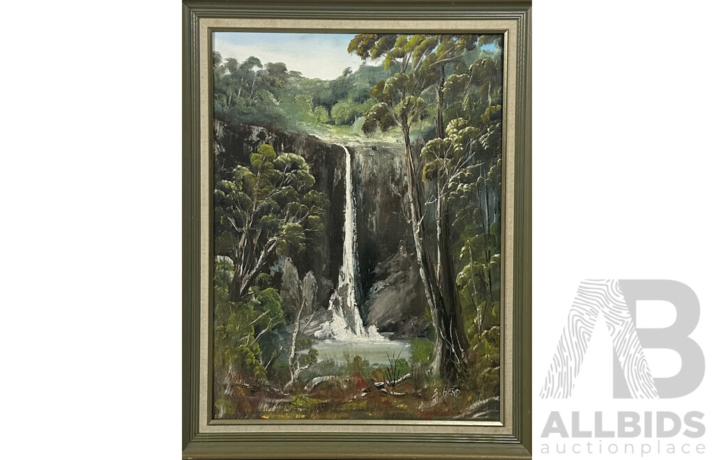 Susan Hend Russell, (20th Century, Australian, 1954-), Edinburgh Falls, Wauchope and Bush Cottage by Dam, Pair of Oil on Canvas Boards, 70 x 55 cm (frames) (2)