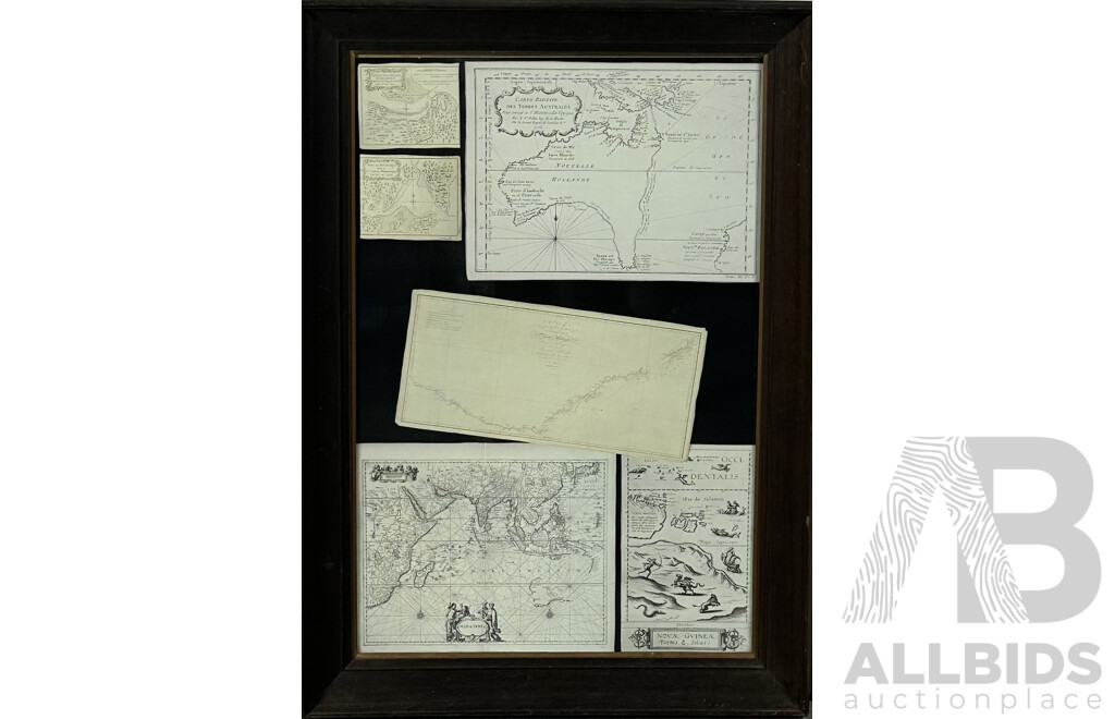 Antique Maps, Includes Carte Reduite Des Terres Australes, Mar Di India and More, Paper and Ink Copies, Framed Within a Beautiful Wooden Vintage Frame, 87 x 61 cm (frame)