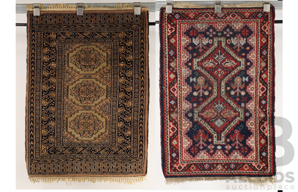 Small Hand Woven Persian Wool Rug with Traditional Design Along with Another Bokhara Style Wool Rug
