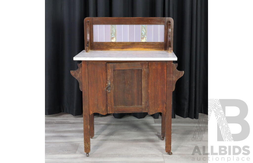 Marble Top Wash Stand with Tile Back