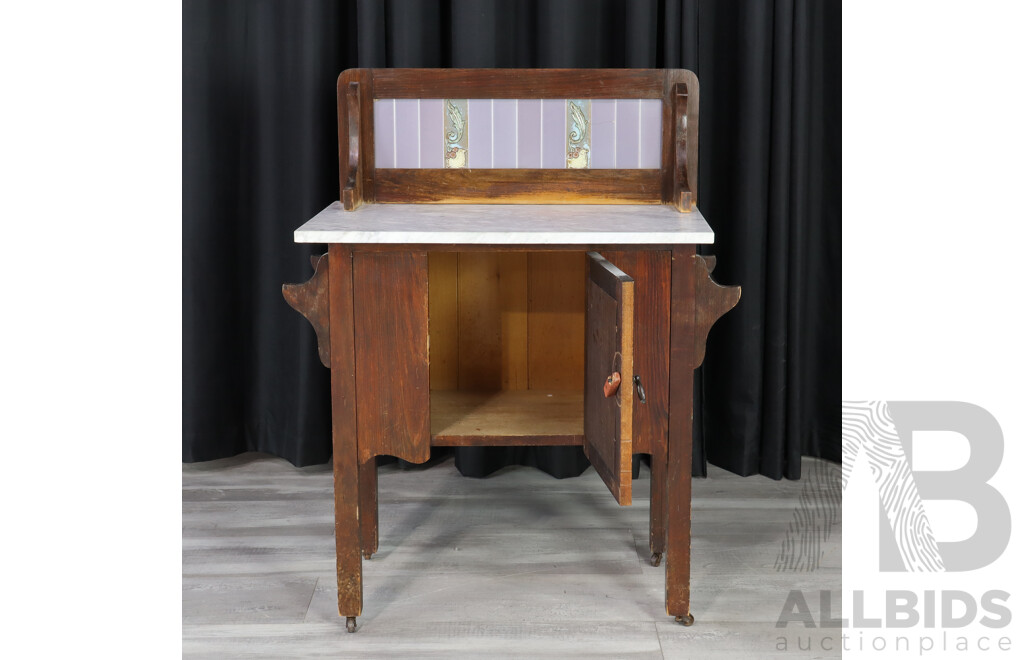 Marble Top Wash Stand with Tile Back