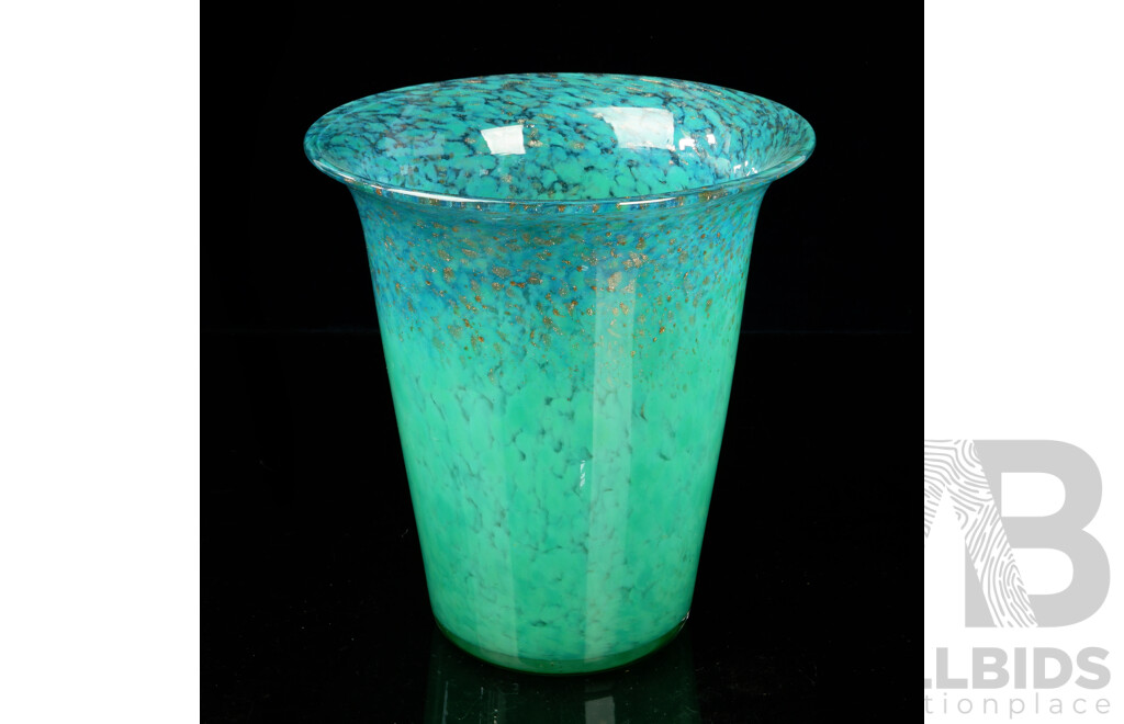 Retro Monart Art Glass Vase with Speckled Pattern and Aventurine Inclusions