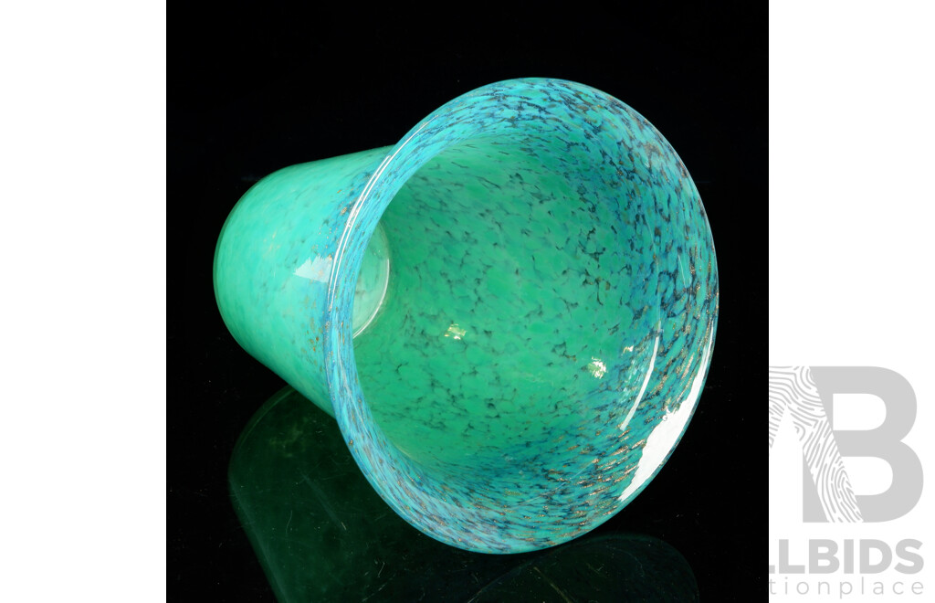 Retro Monart Art Glass Vase with Speckled Pattern and Aventurine Inclusions