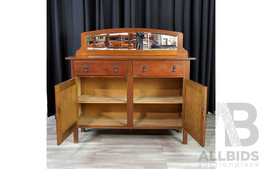 Late Edwardian Oak Mirrored Back Sideboard