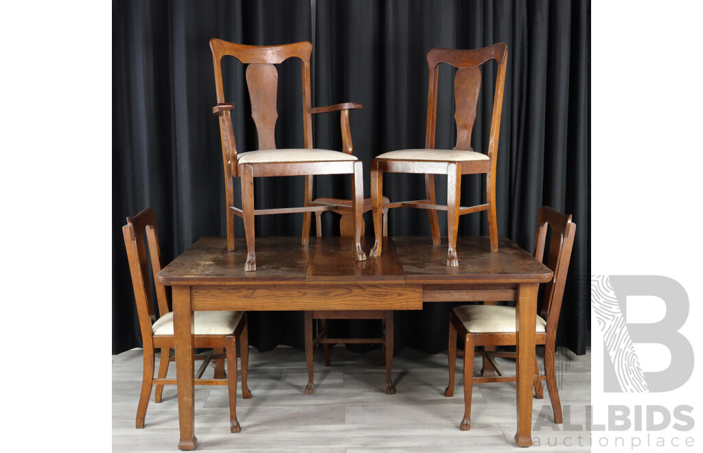 Late Edwardian Oak Six Piece Dining Suite