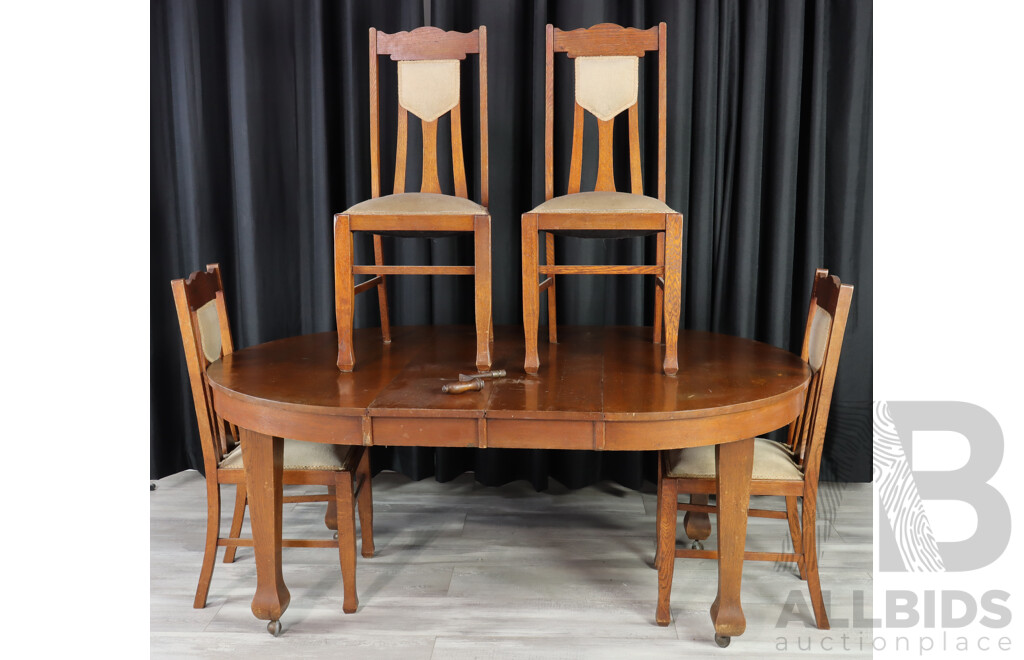 Late Edwardian Oak Five Piece Dining Suite