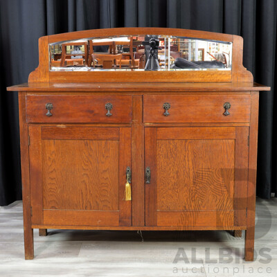 Late Edwardian Oak Mirrored Back Sideboard