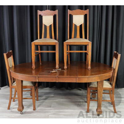 Late Edwardian Oak Five Piece Dining Suite