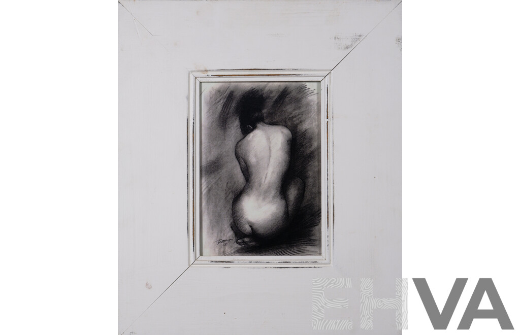 Artist Unknown, Nude Study - Back View, Charcoal on Card, 28 X 19.5 Cm (image)