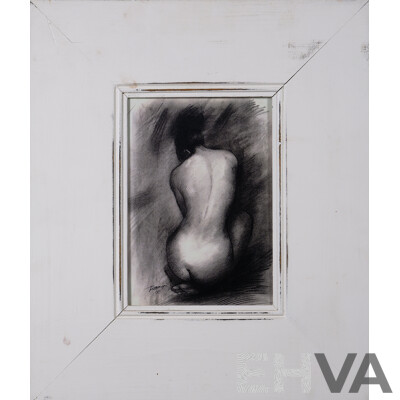 Artist Unknown, Nude Study - Back View, Charcoal on Card, 28 X 19.5 Cm (image)