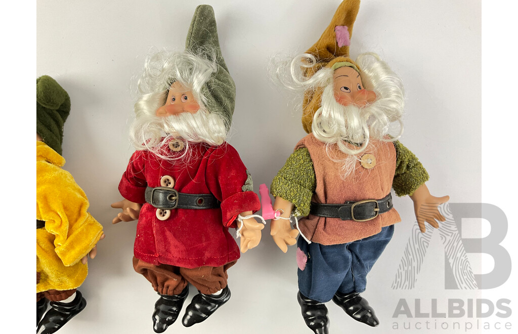 Seven Vintage Dwarf Dolls with Ceramic Hands, Shoes and Faces