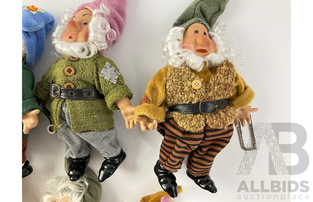 Seven Vintage Dwarf Dolls with Ceramic Hands, Shoes and Faces