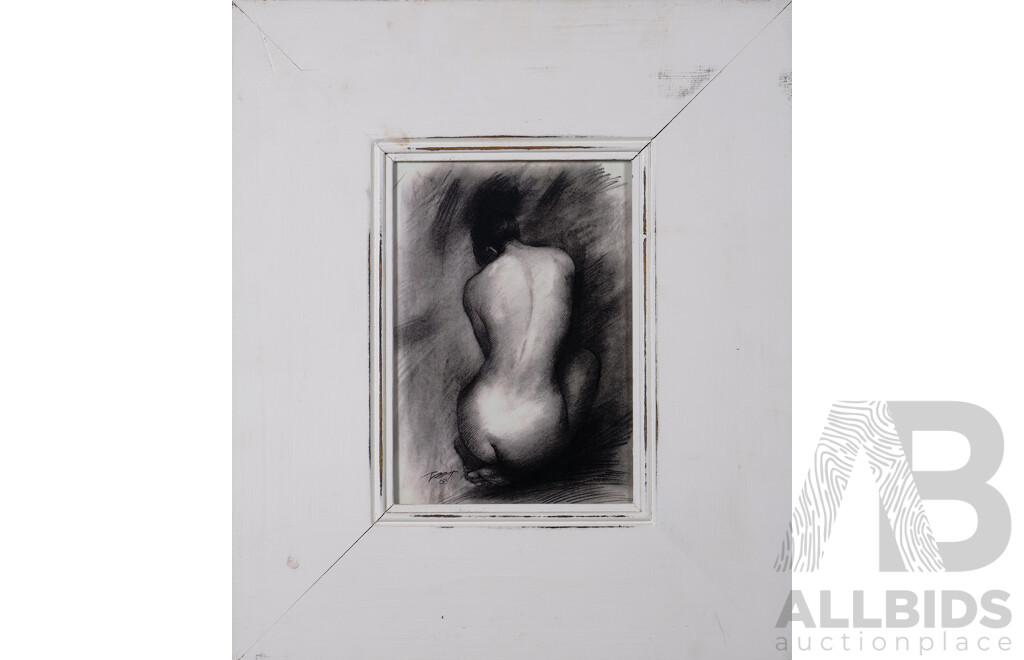 Artist Unknown, Nude Study - Back View, Charcoal on Card, 28 X 19.5 Cm (image)