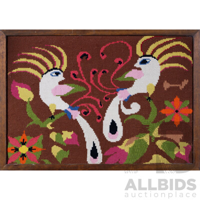 Vintage 1960s Scandinavian, Birds and Flowers, Wool Tapestry, 68 x 96 cm (frame)