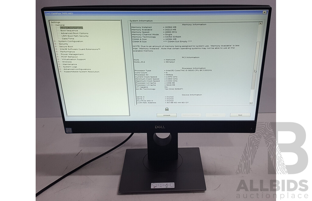 Dell OptiPlex 7470 AIO Intel Core i5 (9500) 3.00GHz-4.40GHz 6-Core CPU 23.8-Inch Touchscreen All-in-One Computer