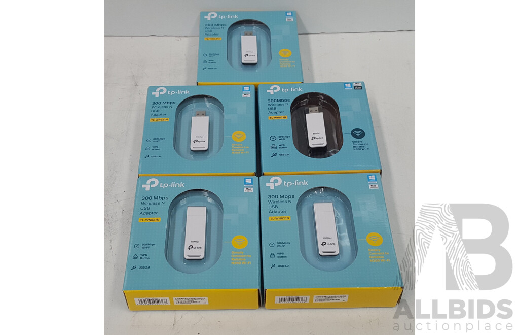 TP-Link (TL-WN821N) 300Mbps Wireless N USB Adapter - Lot of Five