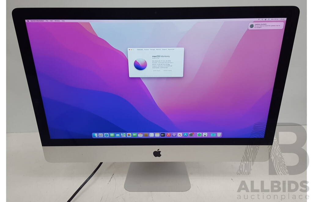 Apple (A1419) Intel Core i7 (6700K) 4.00GHz-4.20GHz 4-Core CPU 27-Inch Retina 5K iMac (Late-2015)