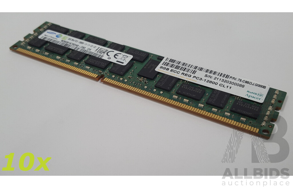 Samsung 8GB ECC DDR3 RDIMM RAM - Lot of Ten