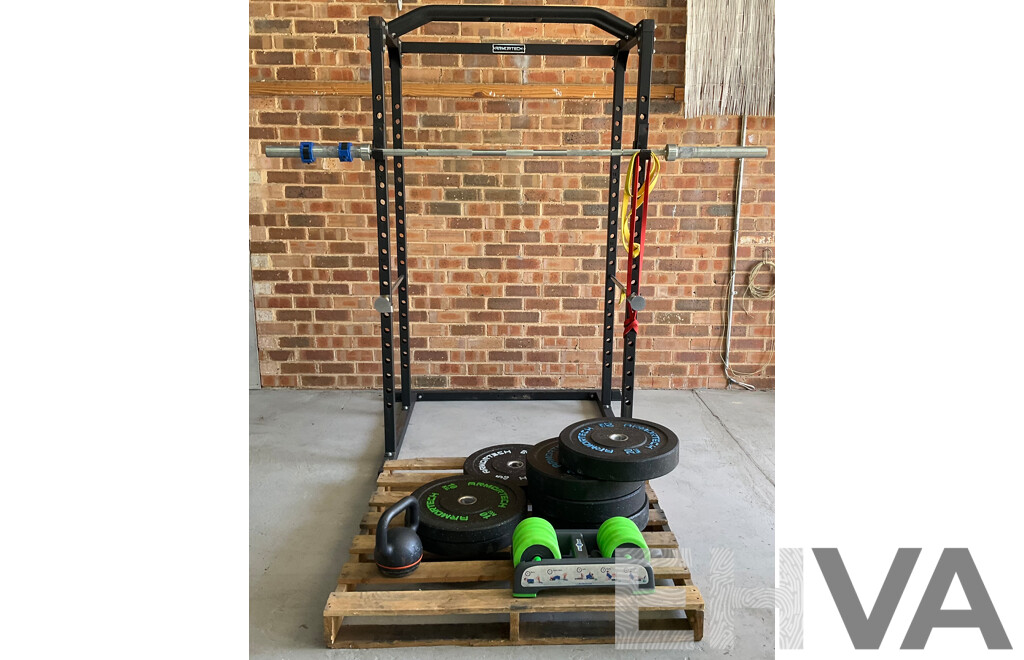 ARMORTECH Power Cage with Bar & Assorted of Weight Plates 5KG,10 KG, 20KG & Fitness Items