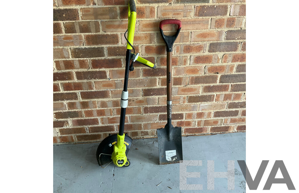 RYOBI RLT5030 Line Trimmer & TROJAN Handle Garden Spade