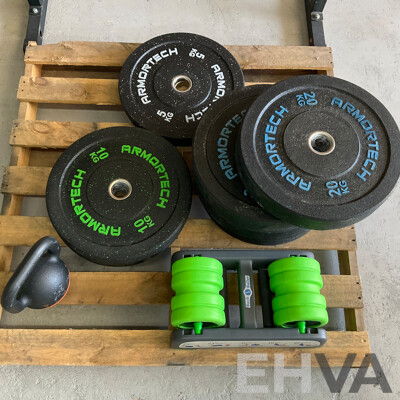ARMORTECH Power Cage with Bar & Assorted of Weight Plates 5KG,10 KG, 20KG & Fitness Items