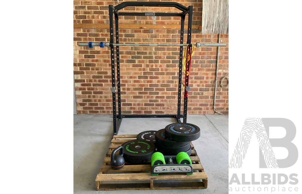 ARMORTECH Power Cage with Bar & Assorted of Weight Plates 5KG,10 KG, 20KG & Fitness Items