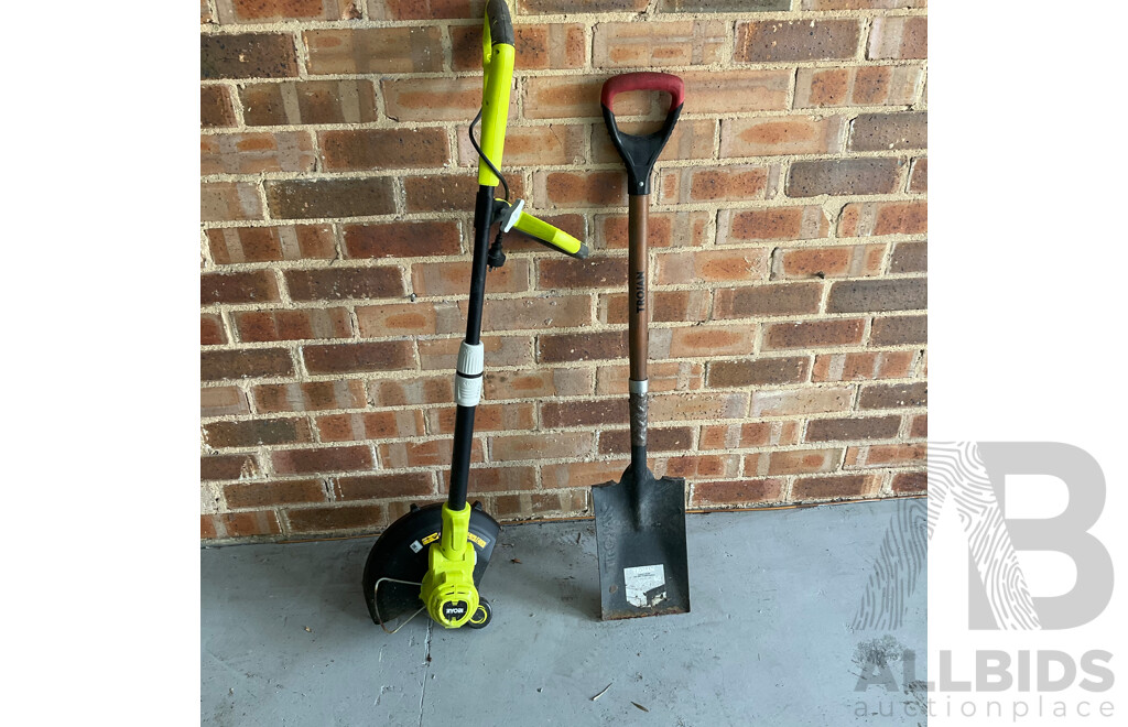 RYOBI RLT5030 Line Trimmer & TROJAN Handle Garden Spade