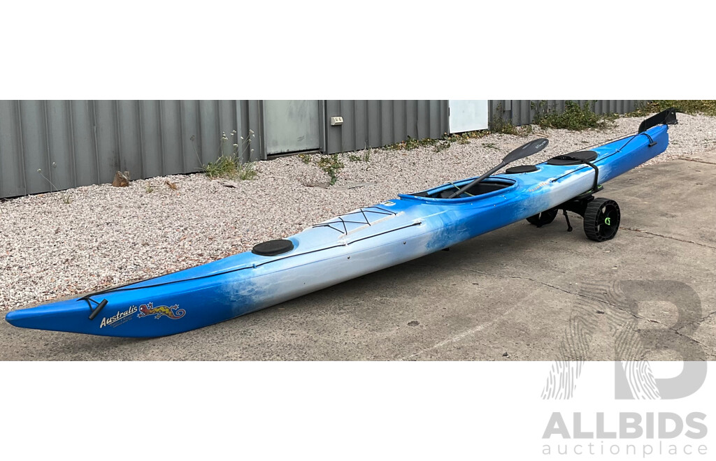 AUSTRALIS CANOES Salamander Sea Kayak with 1x Paddle and 1x Kayak Trolley - ORP $2,190