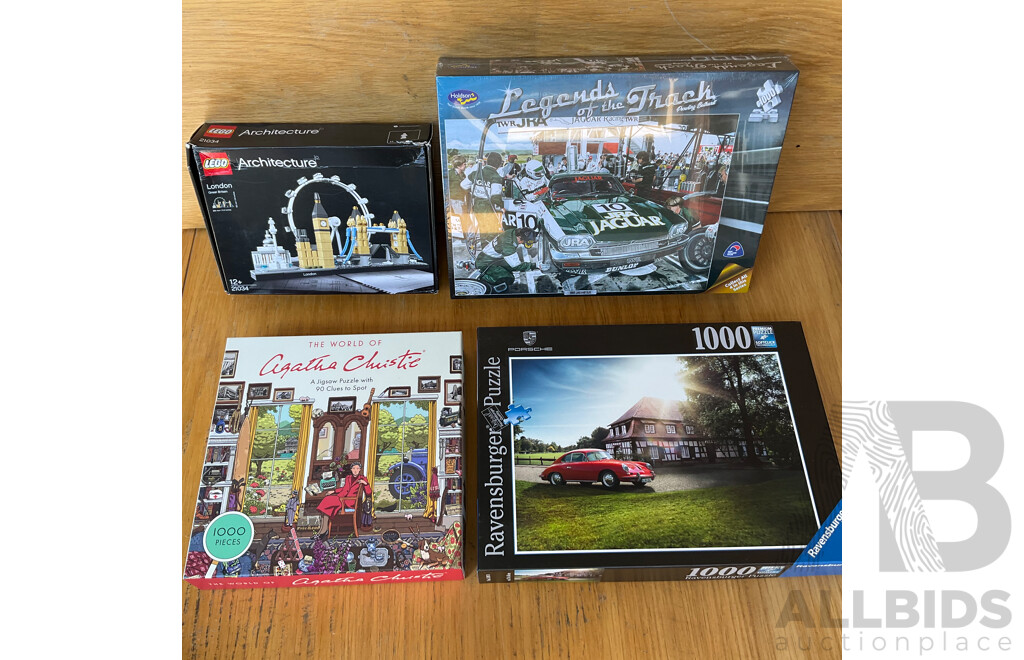 LEGO Architecture London 21034 & Assorted of Puzzle Inclued 1985 Jaguar XJS, Porsche - Lot of 4