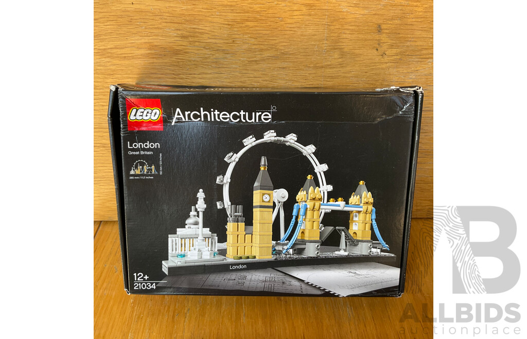 LEGO Architecture London 21034 & Assorted of Puzzle Inclued 1985 Jaguar XJS, Porsche - Lot of 4