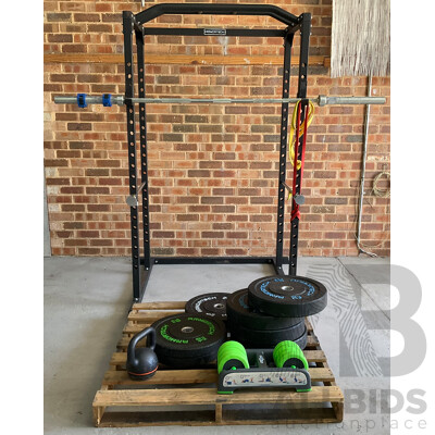 ARMORTECH Power Cage with Bar & Assorted of Weight Plates 5KG,10 KG, 20KG & Fitness Items